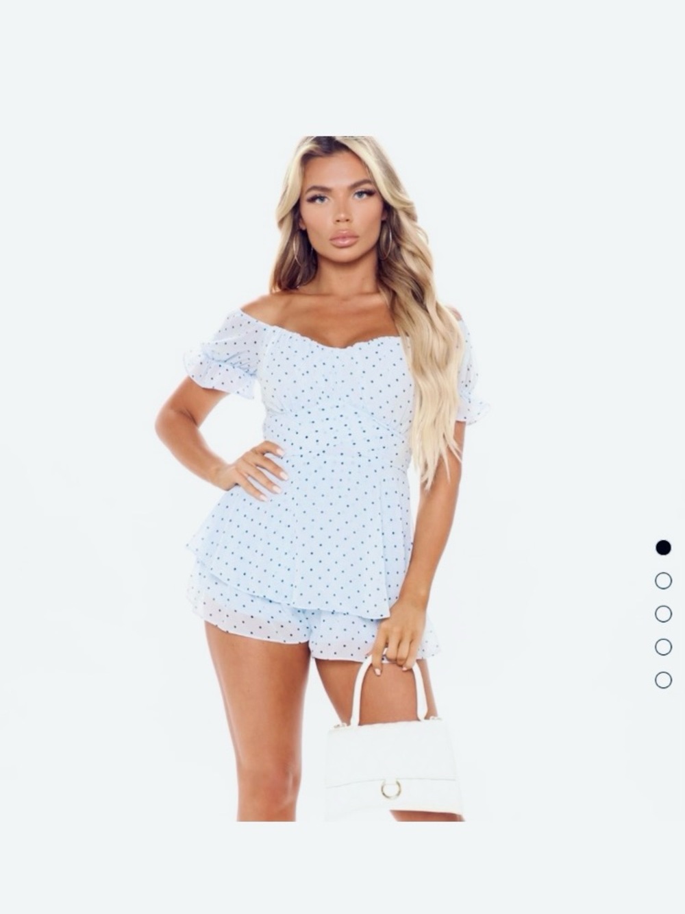 Fashion Nova Light Blue Polka Dot Romper